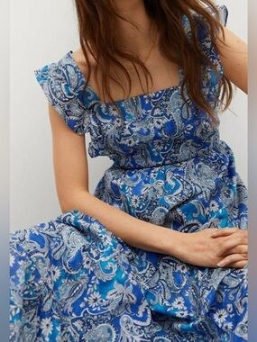 Mango Blue Paisley Blue as The Sky Summer Dress size 6